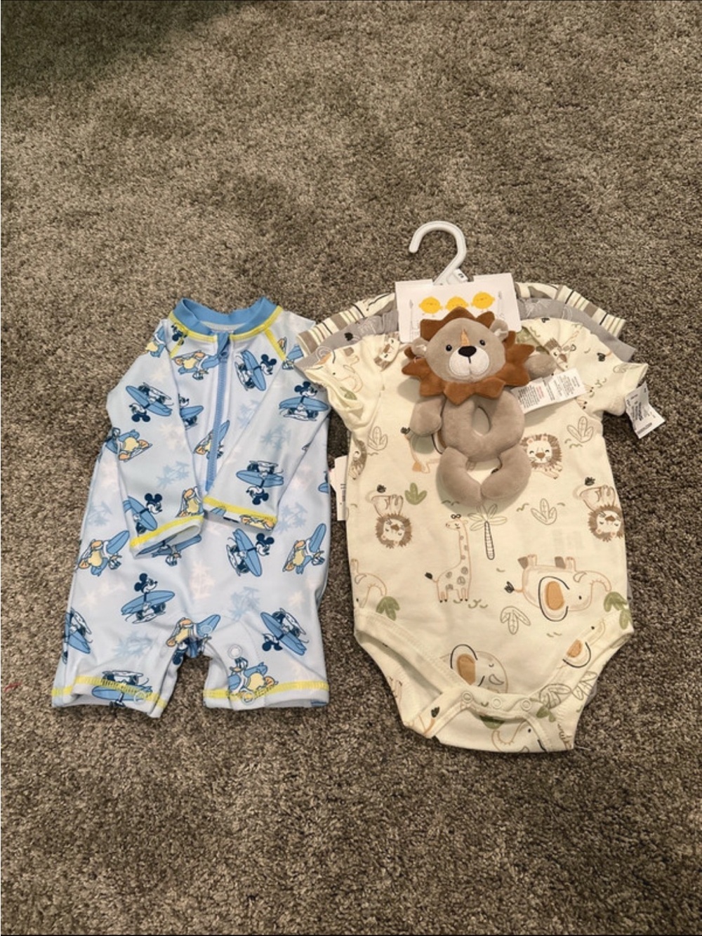 Blue Airplane Short Romper and Cream Safari Bodysuit Set - Baby One-Pieces